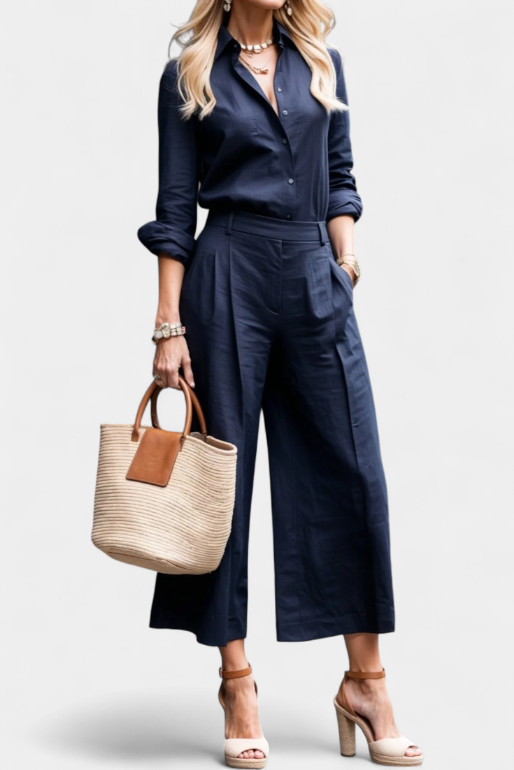 Sabina Roz Set με Αέρινο Πουκάμισο και Παντελόνια Κάπρι