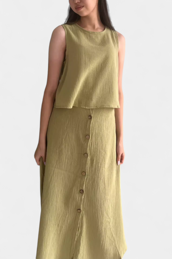 Naha Set από Βαμβάκι με Γιλέκο και Κουμπιά Μπροστά