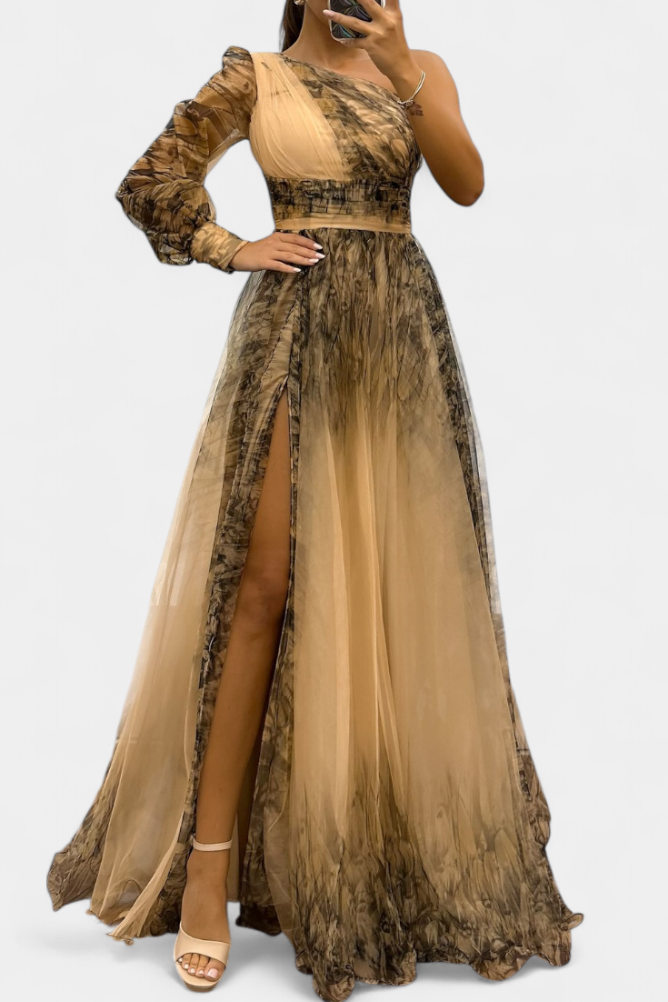 Becca Φόρεμα Maxi από Σιφόν με Γυμνούς Ώμους και Ογκώδες Λουλούδι