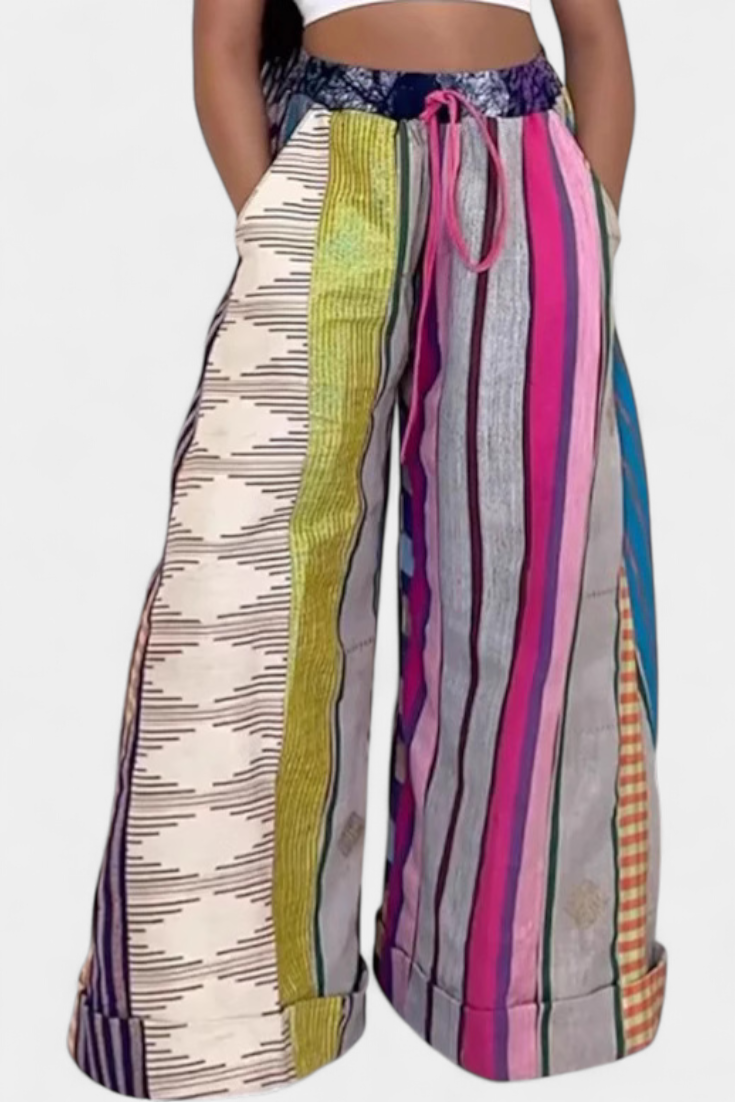 Claudine Casual Παντελόνι με Φαρδύ Μπατζάκι και Ριγέ Σχέδιο