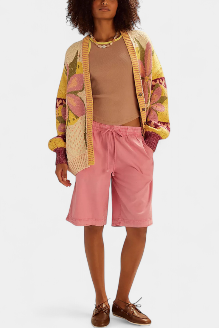 Casey Πλεκτή ζακέτα με λουλουδάτο σχέδιο και χαλαρή εφαρμογή