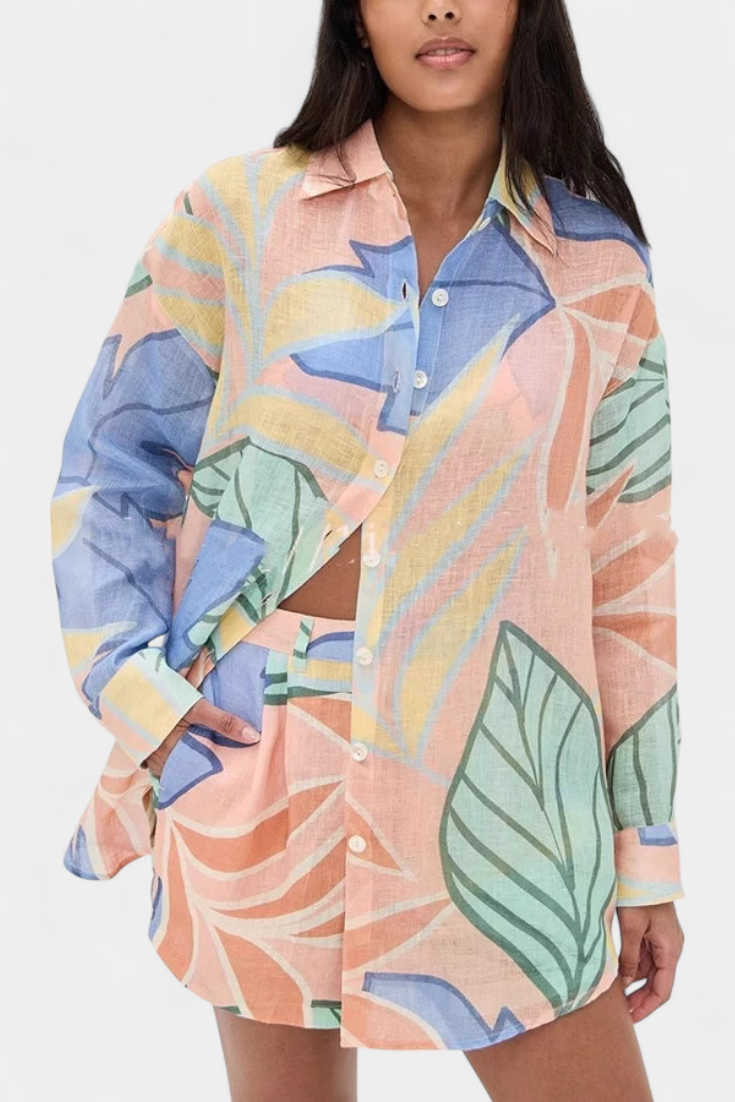 Lumina Τροπικό Σετ με Φαρδύ Πουκάμισο και Σορτς με Ψηλόμεση Μέση