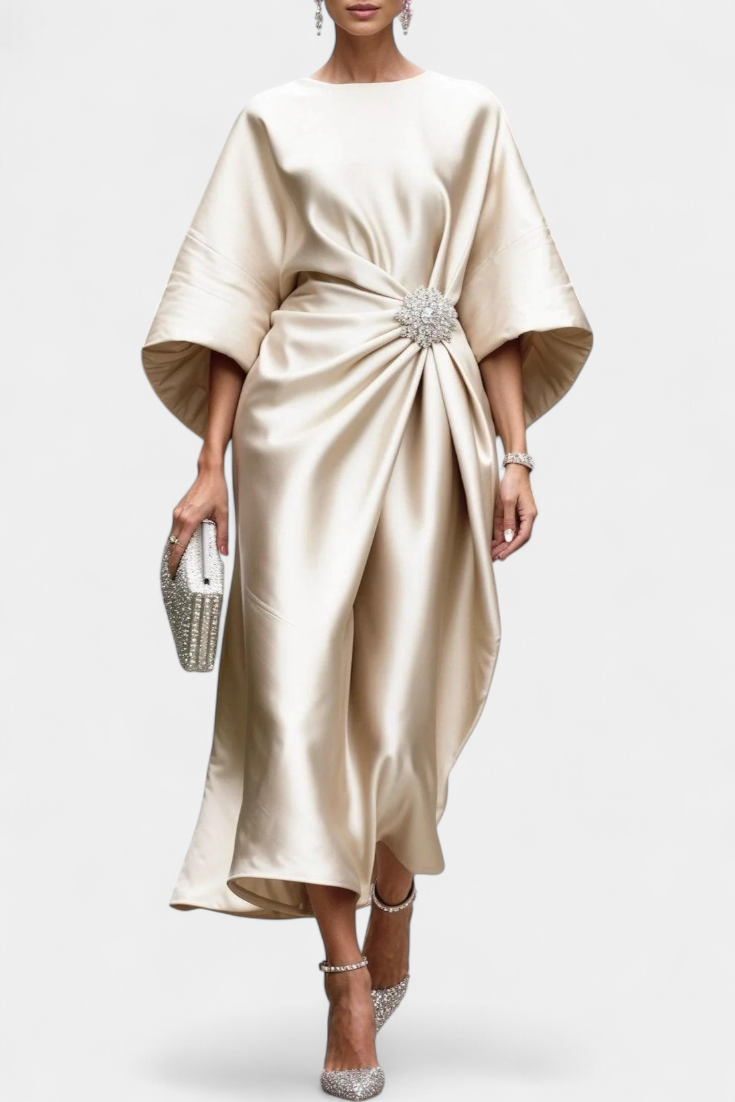 Ubelia Μακρύ Σατέν Φόρεμα με Λαμπερό Φινίρισμα Luxe