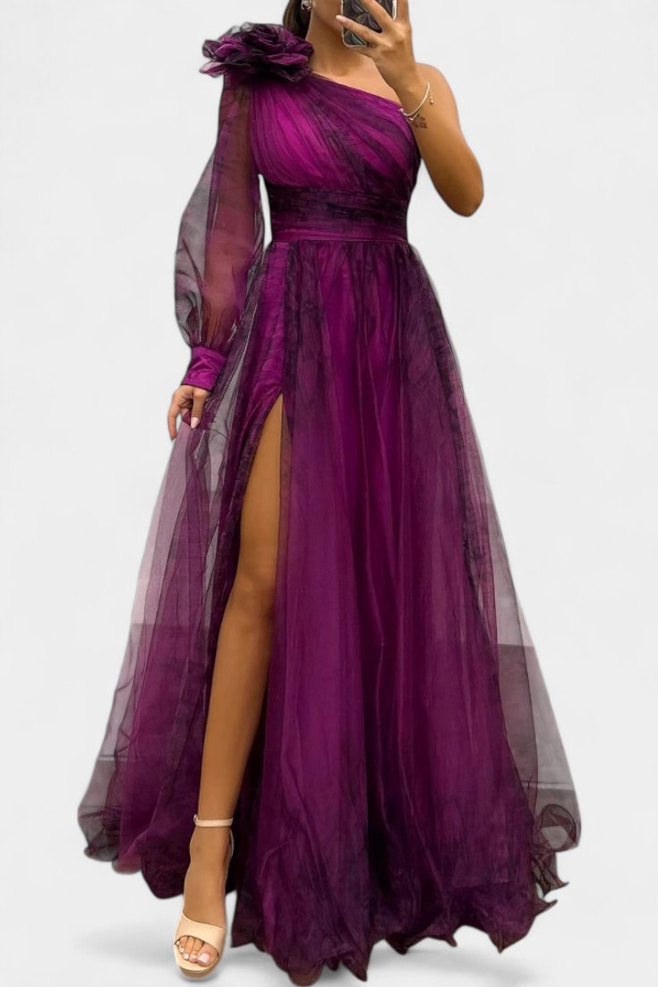 Becca Φόρεμα Maxi από Σιφόν με Γυμνούς Ώμους και Ογκώδες Λουλούδι