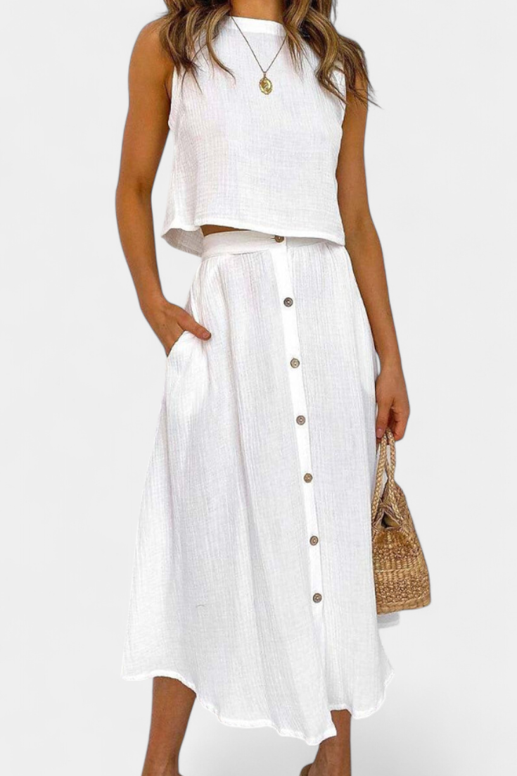 Naha Set από Βαμβάκι με Γιλέκο και Κουμπιά Μπροστά