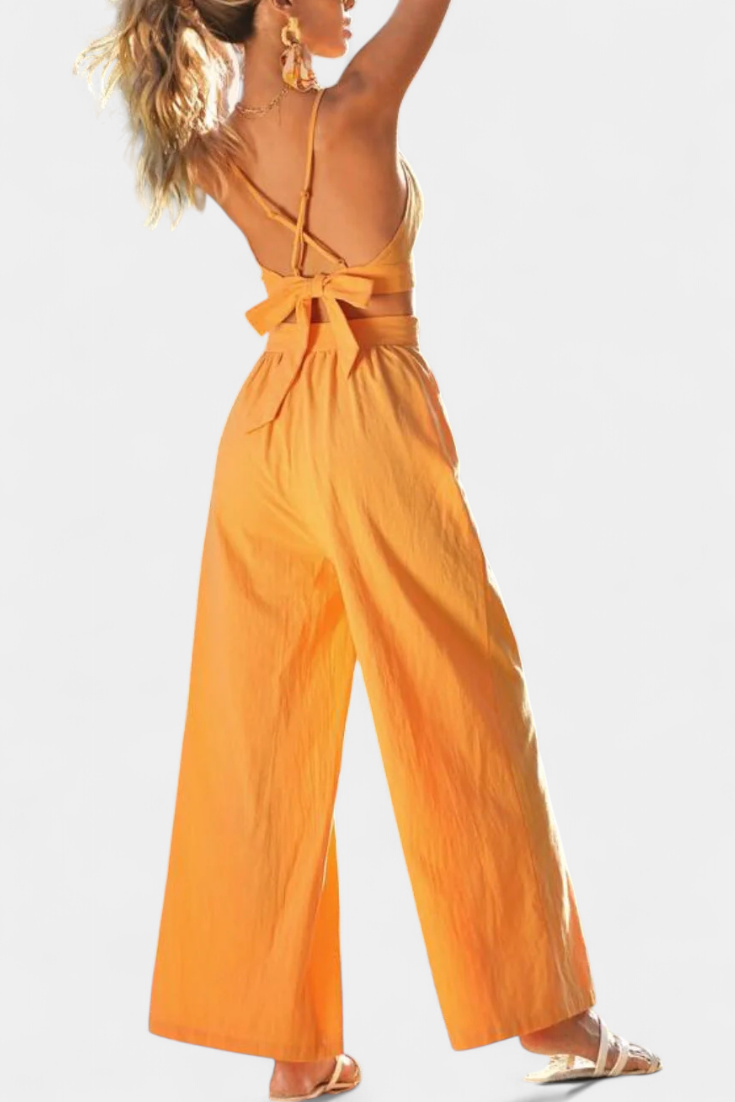 Valentina Set με Δαντελένιο Γιλέκο με Ανοιχτή Πλάτη και Φαρδύ Παντελόνι