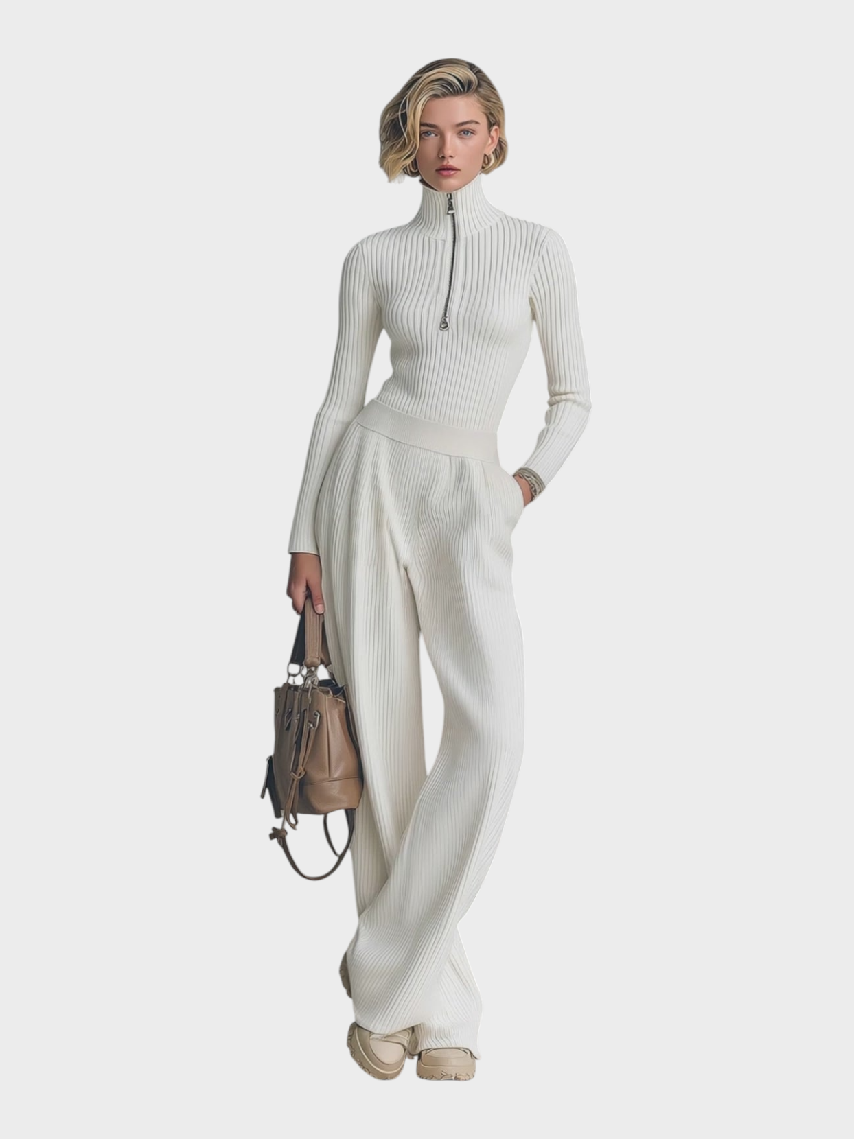 Miles | Κομψό Ελαστικό Ζιβάγκο Σακάκι Slim-Fit και Παντελόνι Φαρδύ με Ελαστική Μέση Σετ Δύο Τεμαχίων