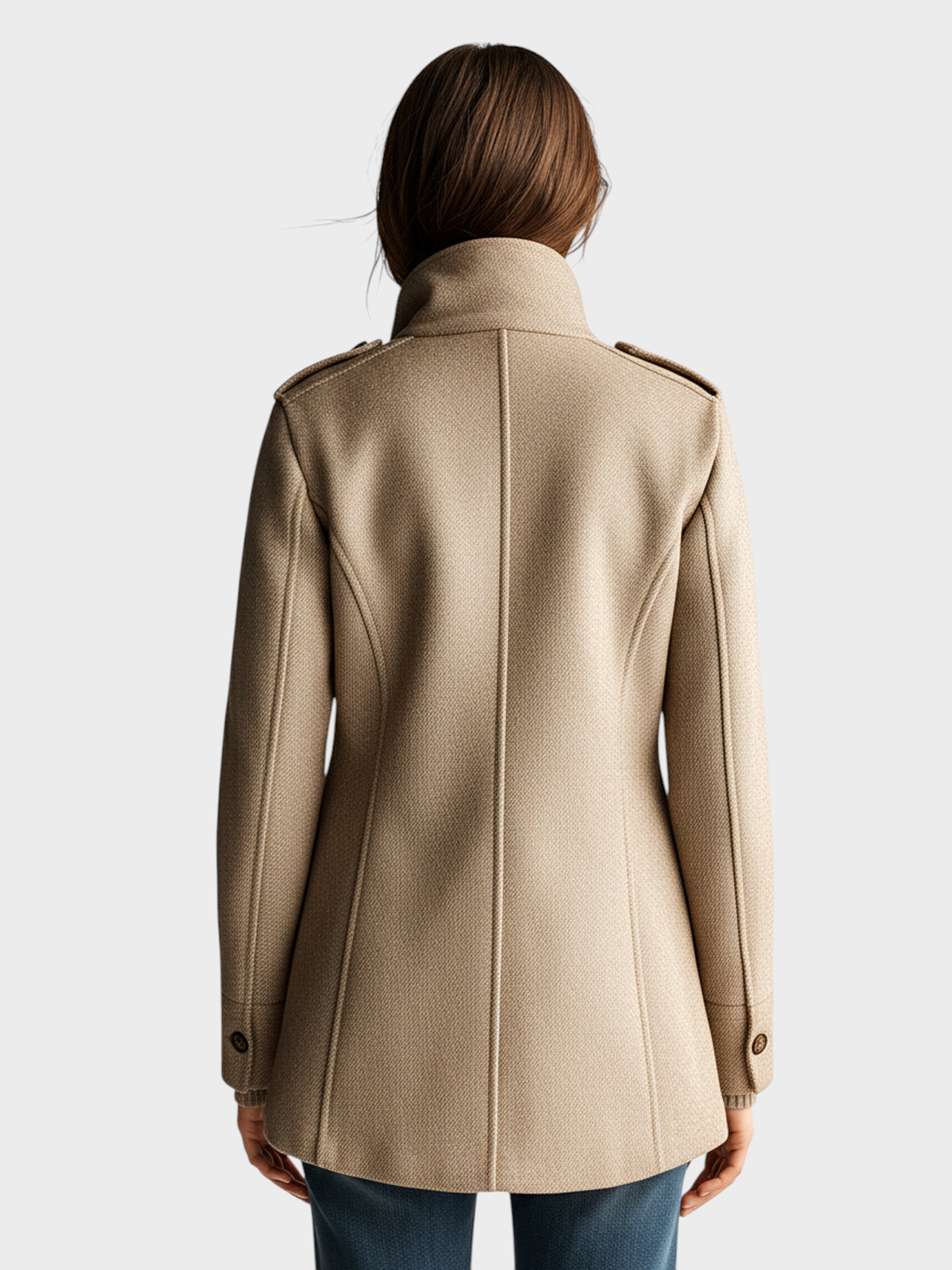 Eleven Ora Vintage Casual Καμηλό Μίγμα Μαλλιού Μπουφάν Στάντ Κολάρο με Επιθέματα και Πολλαπλές Τσέπες