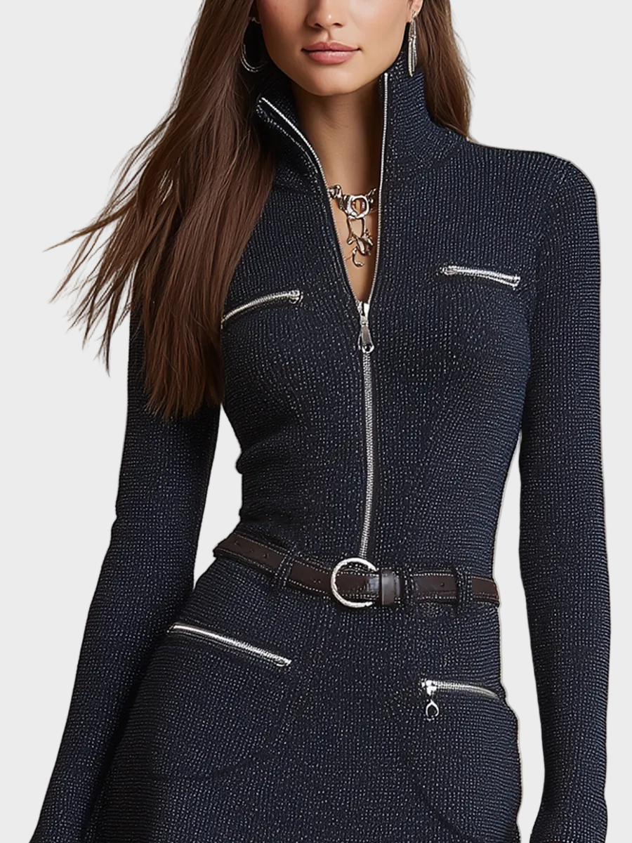 Catherine| Vintage Πλεκτό Μίνι Φόρεμα με Φερμουάρ και Τσέπη