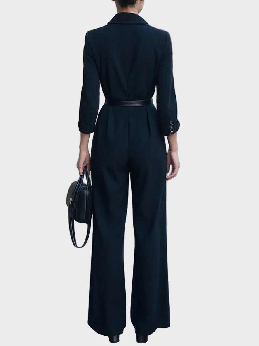 Jemimah | Σταυρωτή Ολόσωμη Φόρμα με Ζώνη και Παντελόνα σε Φαρδιά Γραμμή