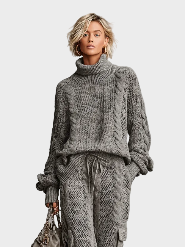 Aveline | Γυναικείο Casual Σετ με Πλεκτό Ζιβάγκο Cable Knit και Παντελόνι Cargo