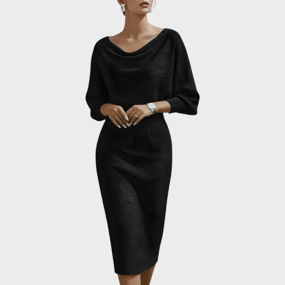 Janna | Λευκό Σατέν Φόρεμα Midi με Μανίκια Batwing