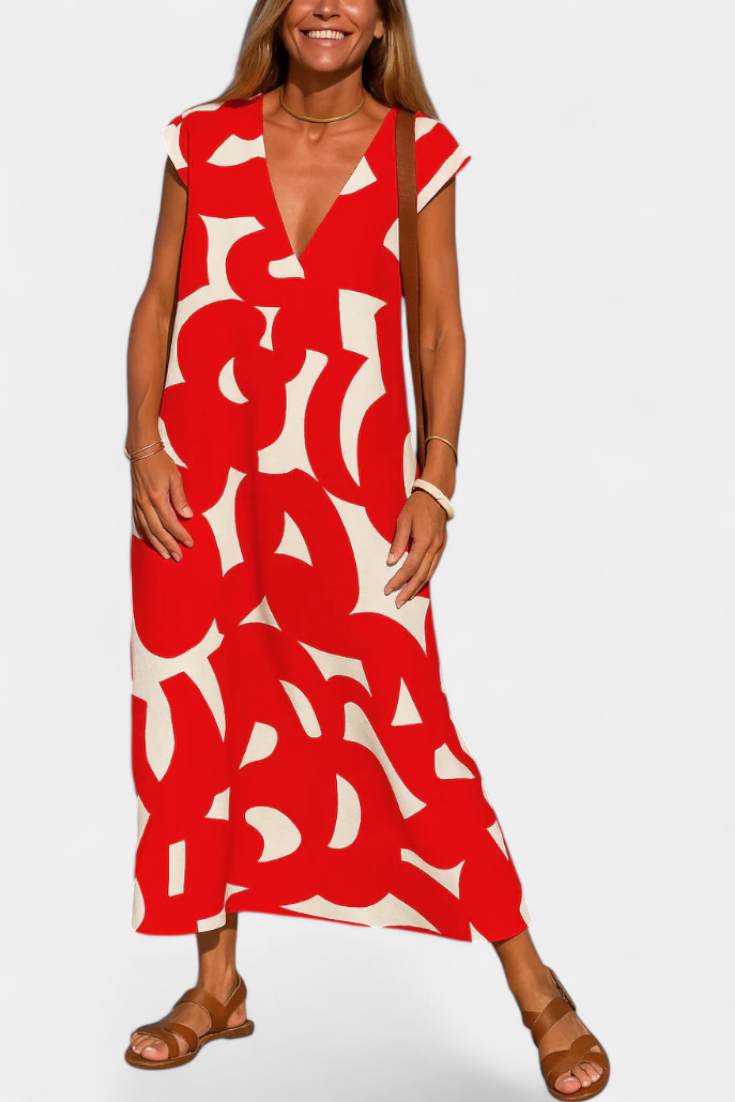 Asela Casual Φόρεμα με Λαιμόκοψη V και Μοτίβο Mixi