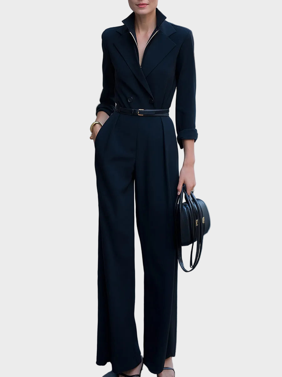 Jemimah | Σταυρωτή Ολόσωμη Φόρμα με Ζώνη και Παντελόνα σε Φαρδιά Γραμμή