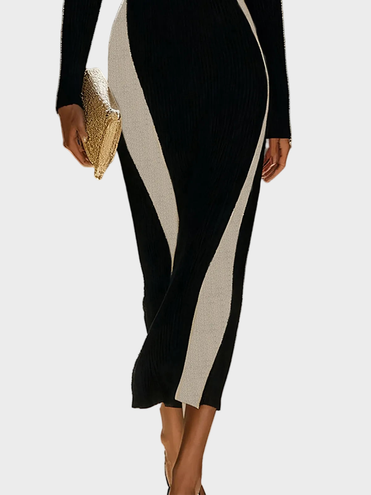 June| Κομψό Μονόχρωμο Bodycon Φόρεμα με Αντίθεση και Έναν Ώμο