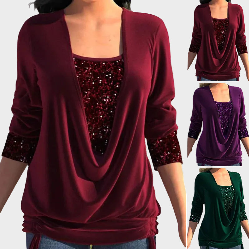 Sequin | Φαρδύ Τοπ με Σούρες και Εφέ Δύο Κομματιών