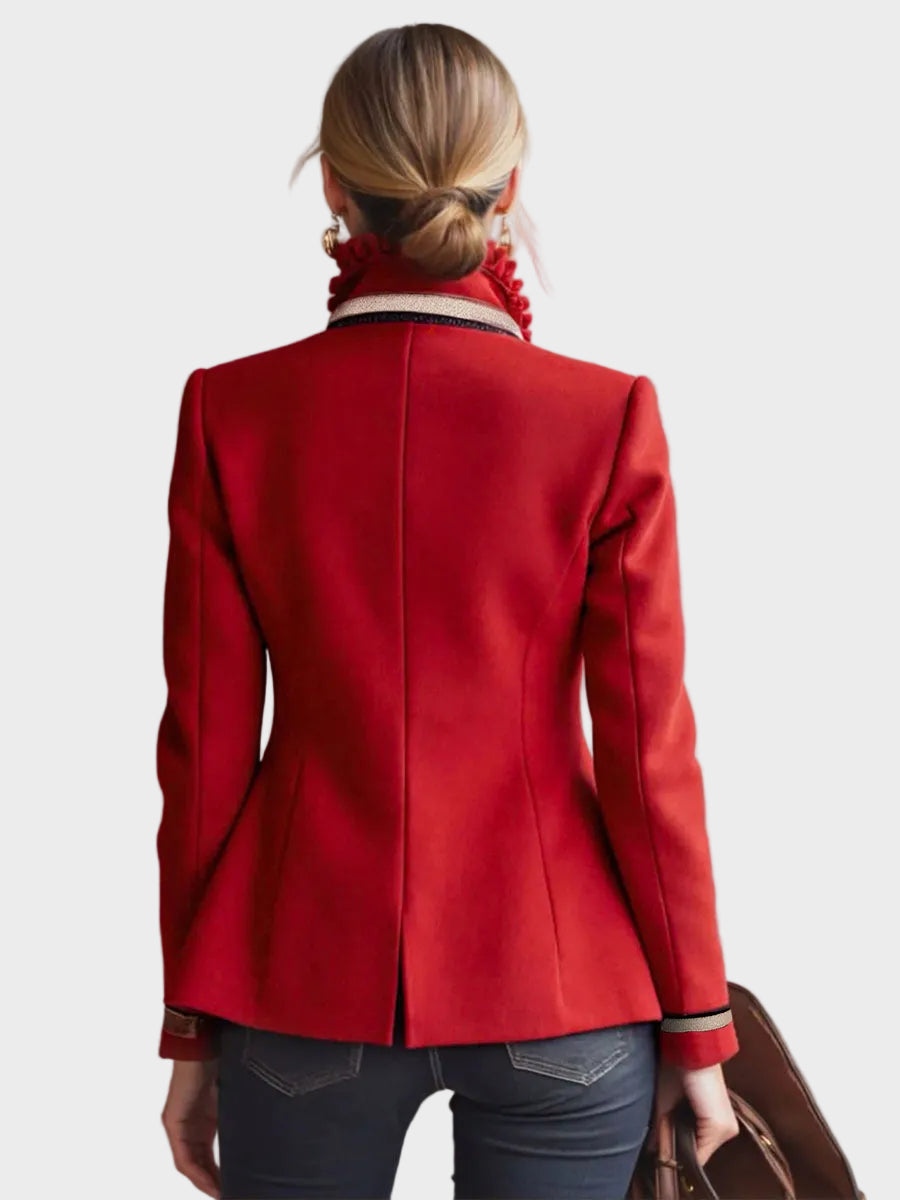 Harmony | Μάλλινο Μονόπετο Μπουφάν με Όρθιο Γιακά με Βολάν και Κέντημα Τριαντάφυλλο