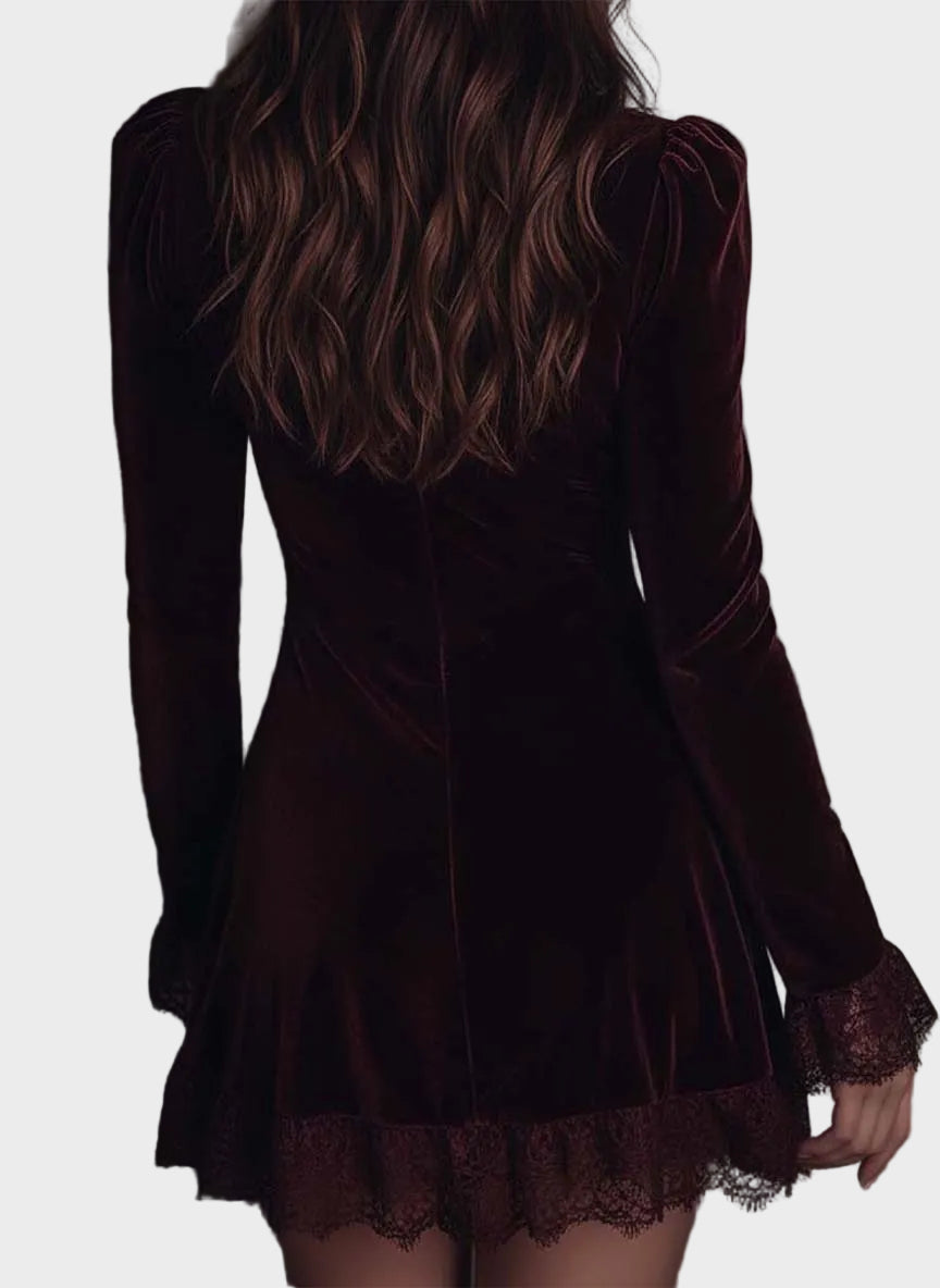 Vivian| Μίνι Φόρεμα από Πολυεστερικό Βελούδο με Τελείωμα από Δαντέλα