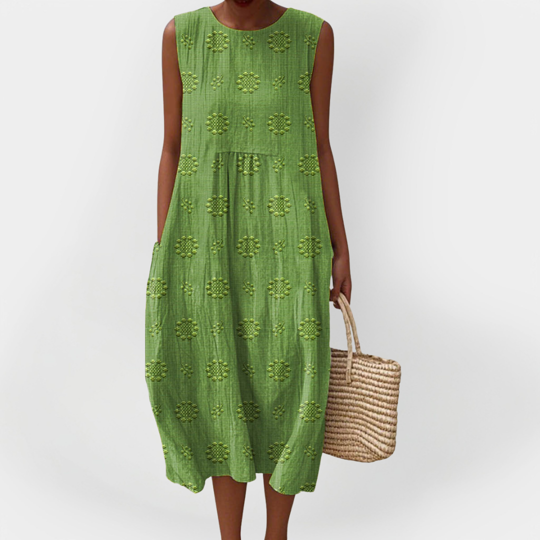 Κομψό Αμάνικο Φόρεμα από Βαμβάκι με Τσέπες