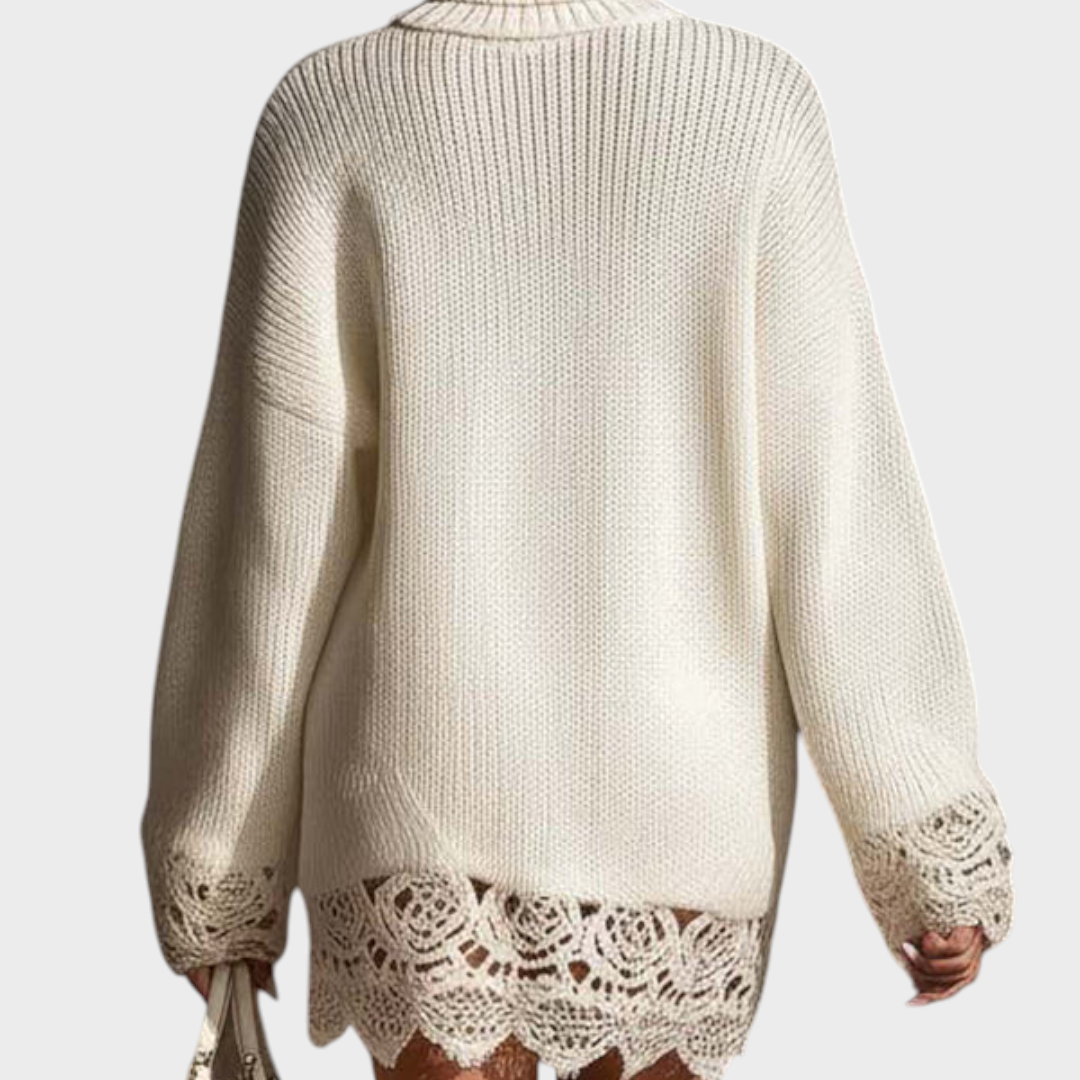 Sandy | Λευκό Πλεχτό Μίνι Φόρεμα Με Λαχούρια