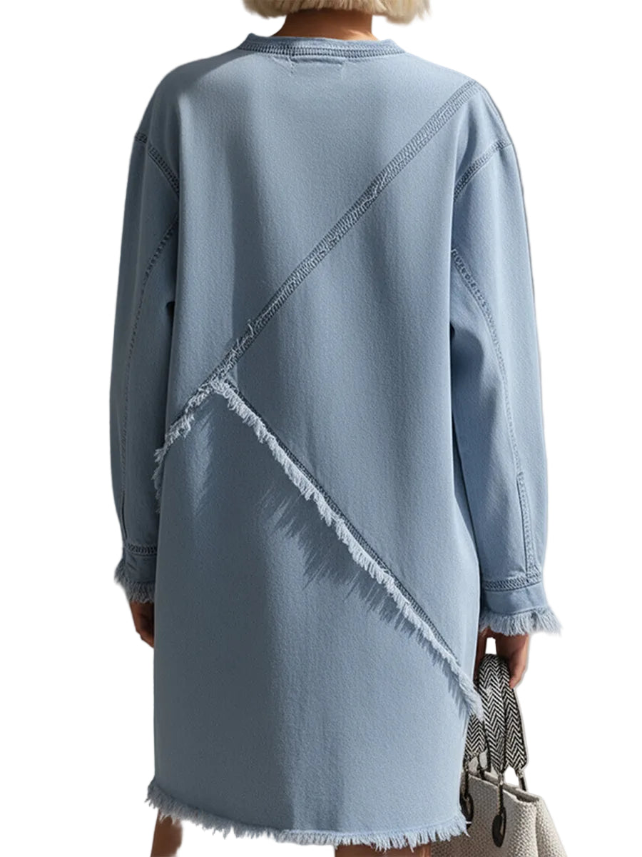 Annie - Light Blue Μίνι Τζιν Φόρεμα με Ξεφτισμένο Τελείωμα (Light Blue Raw-Edge Denim Mini Dress)