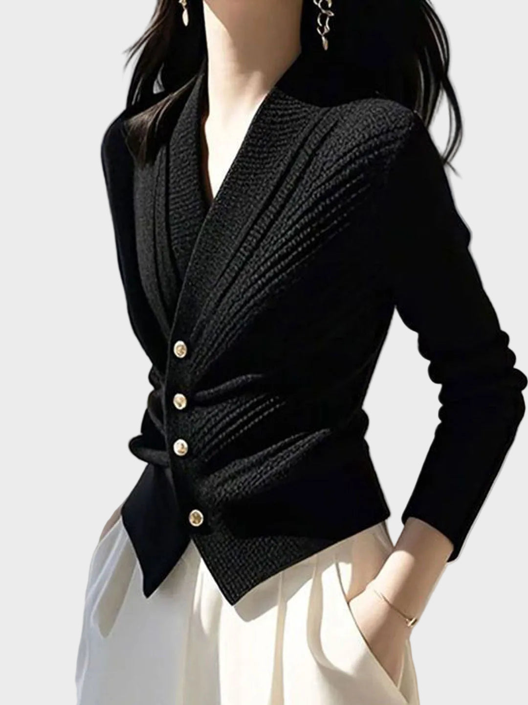 Sophia Εφαρμοστή Ριγέ Πλεκτή Ζακέτα με Λαιμόκοψη V