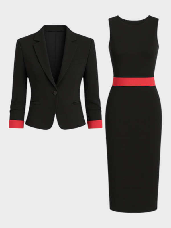 Vicky | Σετ Σακάκι με Αντίθεση και Μίντι Φόρεμα Χωρίς Μανίκια