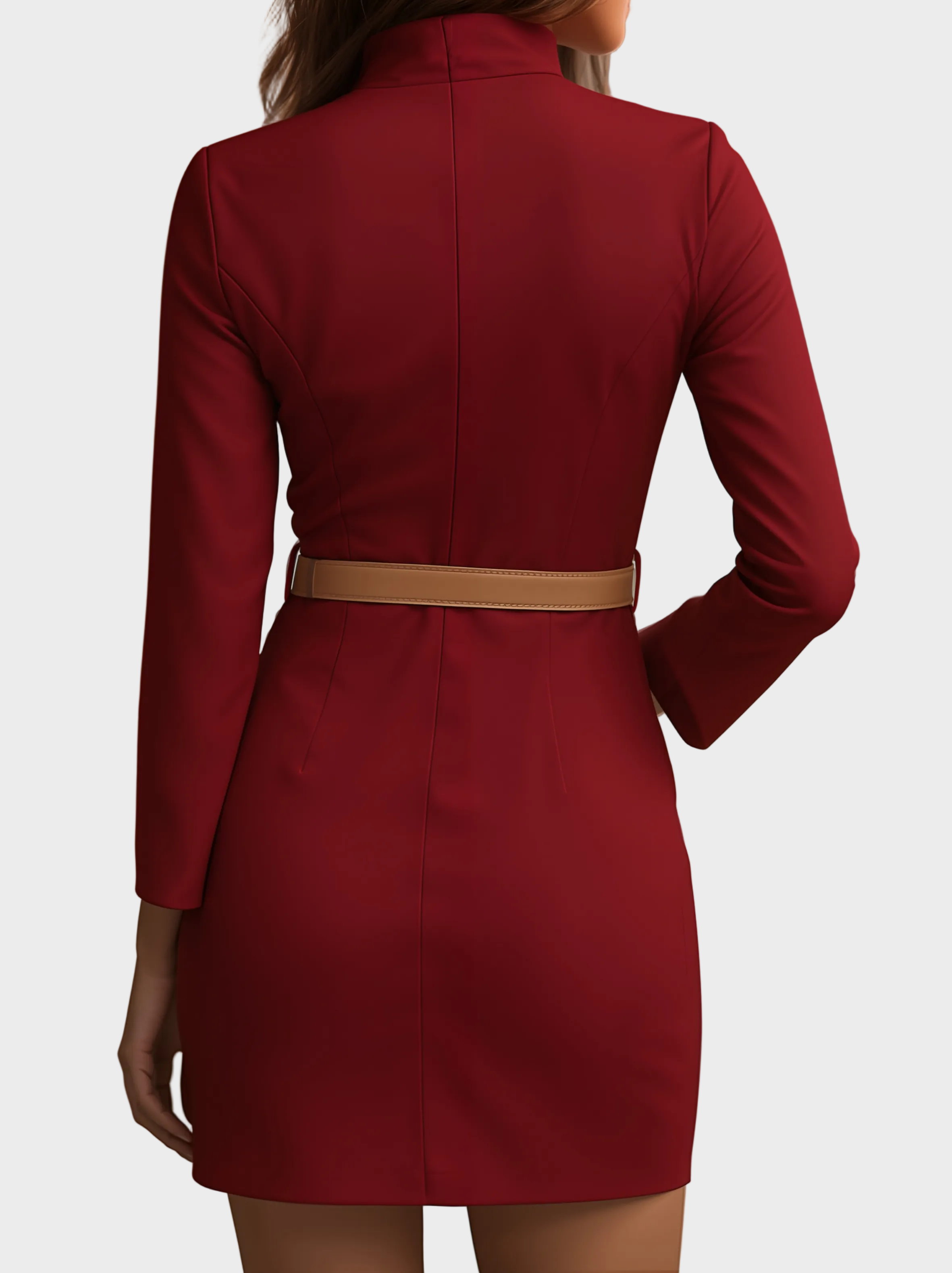 Fiona Κομψό Λευκό Φόρεμα με Μανδαρινικό Γιακά και Σχέδιο Ζώνης