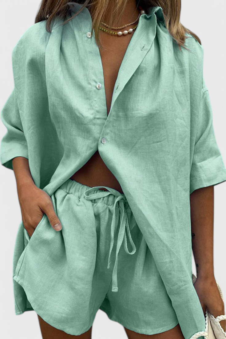 Anika Set Δύο Τεμαχίων με Πουκάμισο με Κουμπιά και Σορτς με Κορδόνι