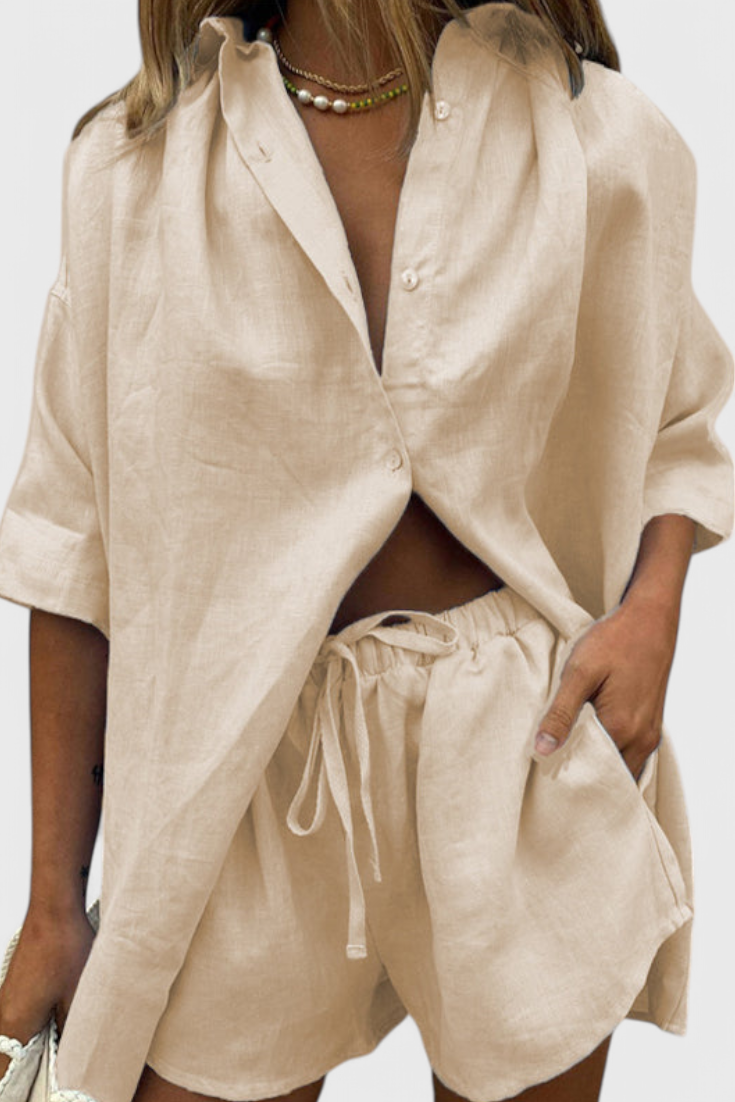 Anika Σετ Δύο Τεμαχίων με Πουκάμισο με Κουμπιά και Σορτς με Κορδόνι