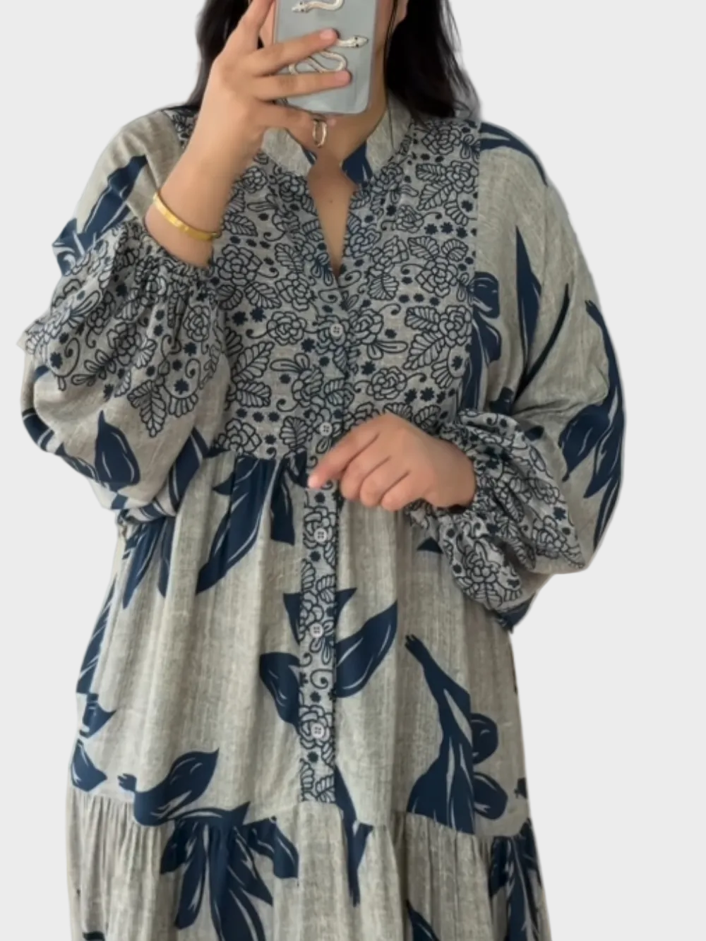 Miriya| Φόρεμα σε Φαρδιά Γραμμή με Μανίκια Lantern και Μοτίβο