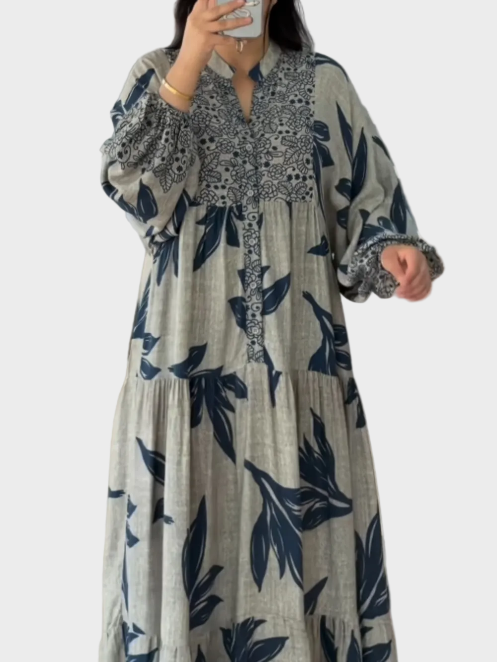 Miriya| Φόρεμα σε Φαρδιά Γραμμή με Μανίκια Lantern και Μοτίβο