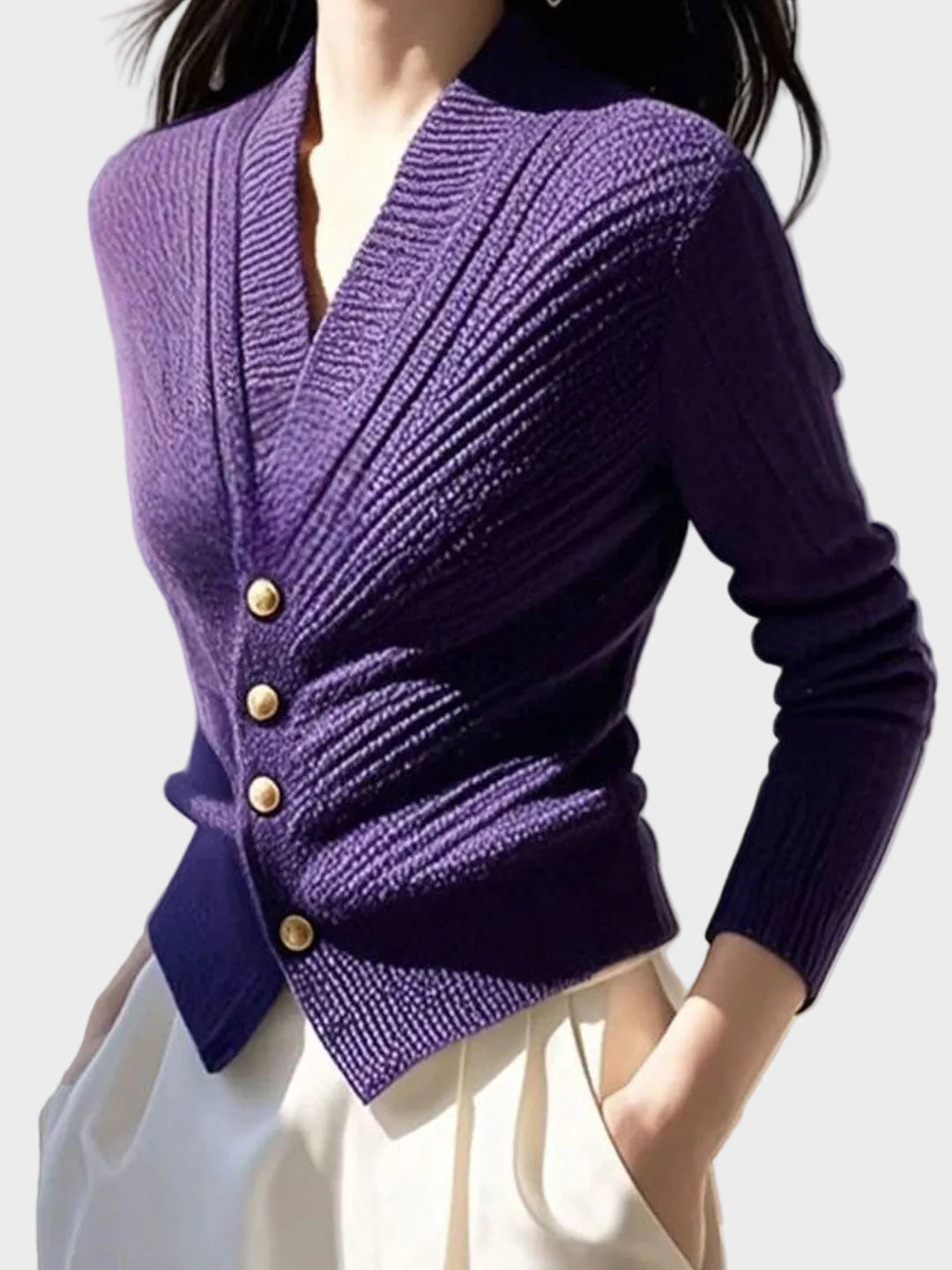 Sophia Εφαρμοστή Ριγέ Πλεκτή Ζακέτα με Λαιμόκοψη V