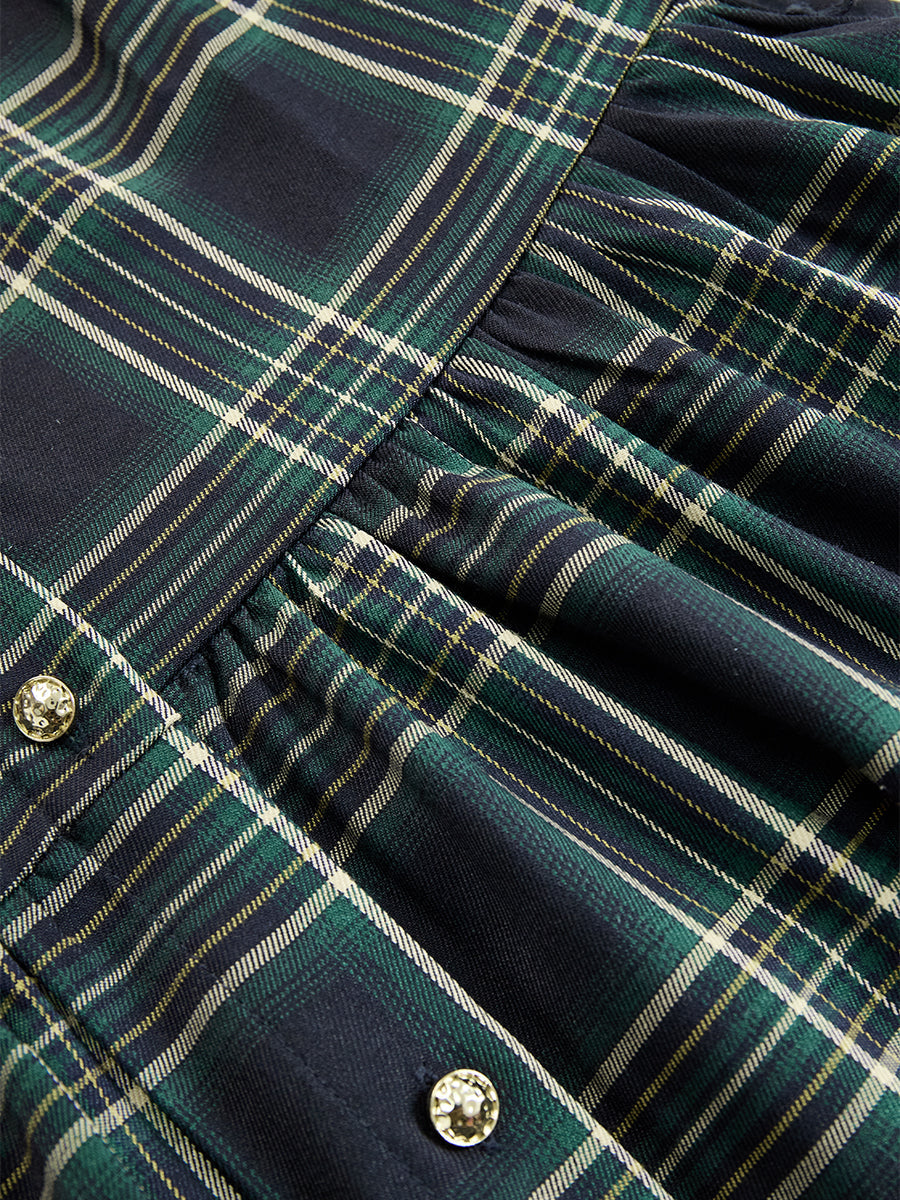 Skyler | Ρετρό Έθνικ Μάξι Φόρεμα με Πέτο σε Κοκκινωπό Καφέ Καρό