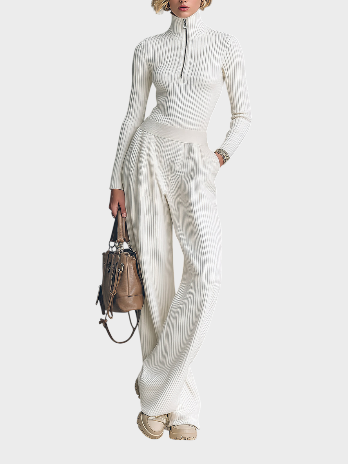 Miles | Κομψό Ελαστικό Ζιβάγκο Σακάκι Slim-Fit και Παντελόνι Φαρδύ με Ελαστική Μέση Σετ Δύο Τεμαχίων