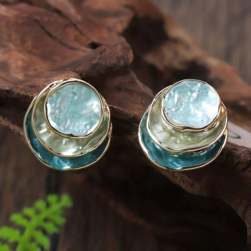 Vintage στρογγυλά σκουλαρίκια ζωγραφισμένα στα χέρια πολλαπλών στρωμάτων