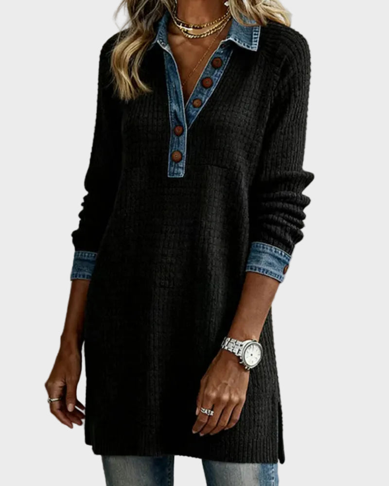 Lana | Μπλούζα με Γιακά και Ένθετο σε Χρώμα Αντίθεσης