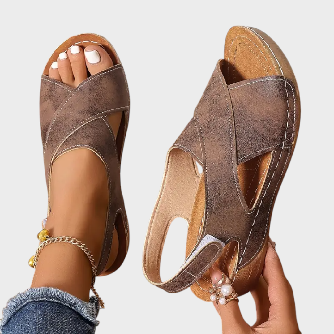 Litzy | Γυναικείες Νέες Vintage Μονοχρωμίες Καλοκαιρινές Σανδάλια με Τακούνι