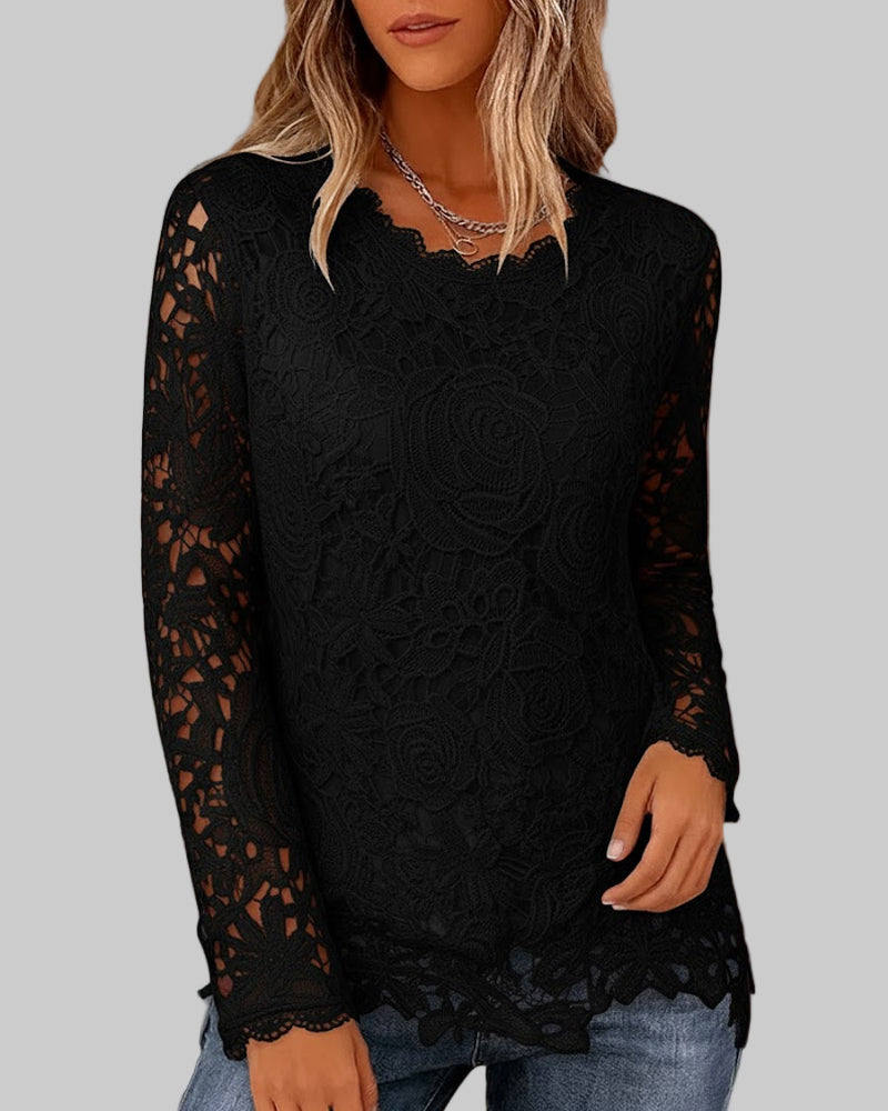 Βασικό Μακρυμάνικο Δαντελωτό Τοπ