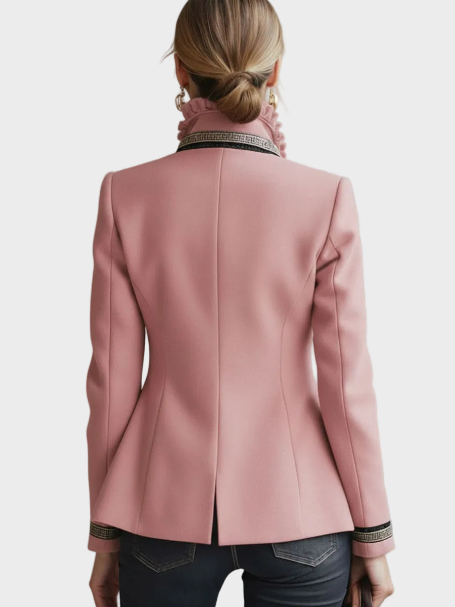 Harmony | Μάλλινο Μονόπετο Μπουφάν με Όρθιο Γιακά με Βολάν και Κέντημα Τριαντάφυλλο