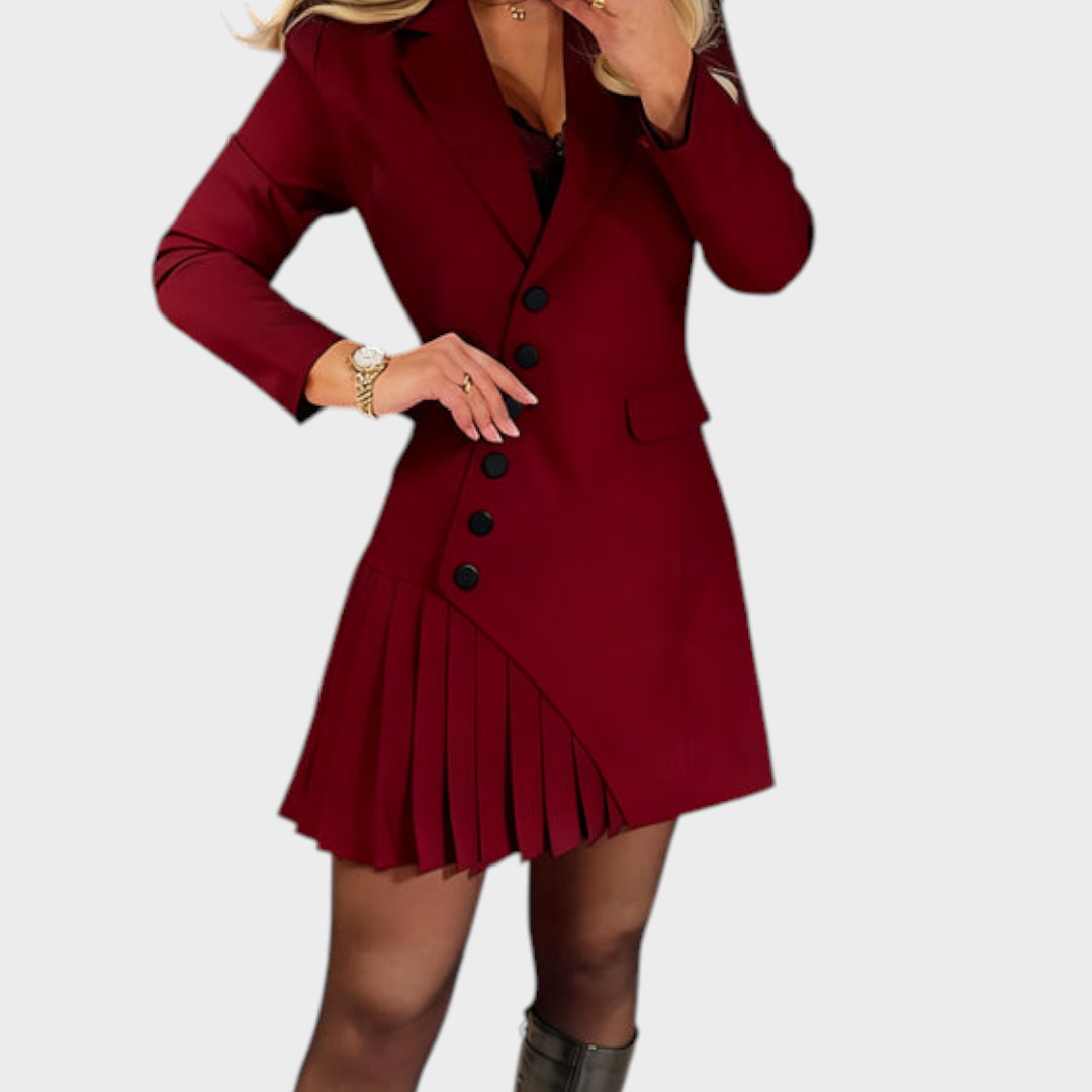 Luminita | Φόρεμα με Μακρύ Μανίκι και Πλισέ Σακάκι με Γιακά