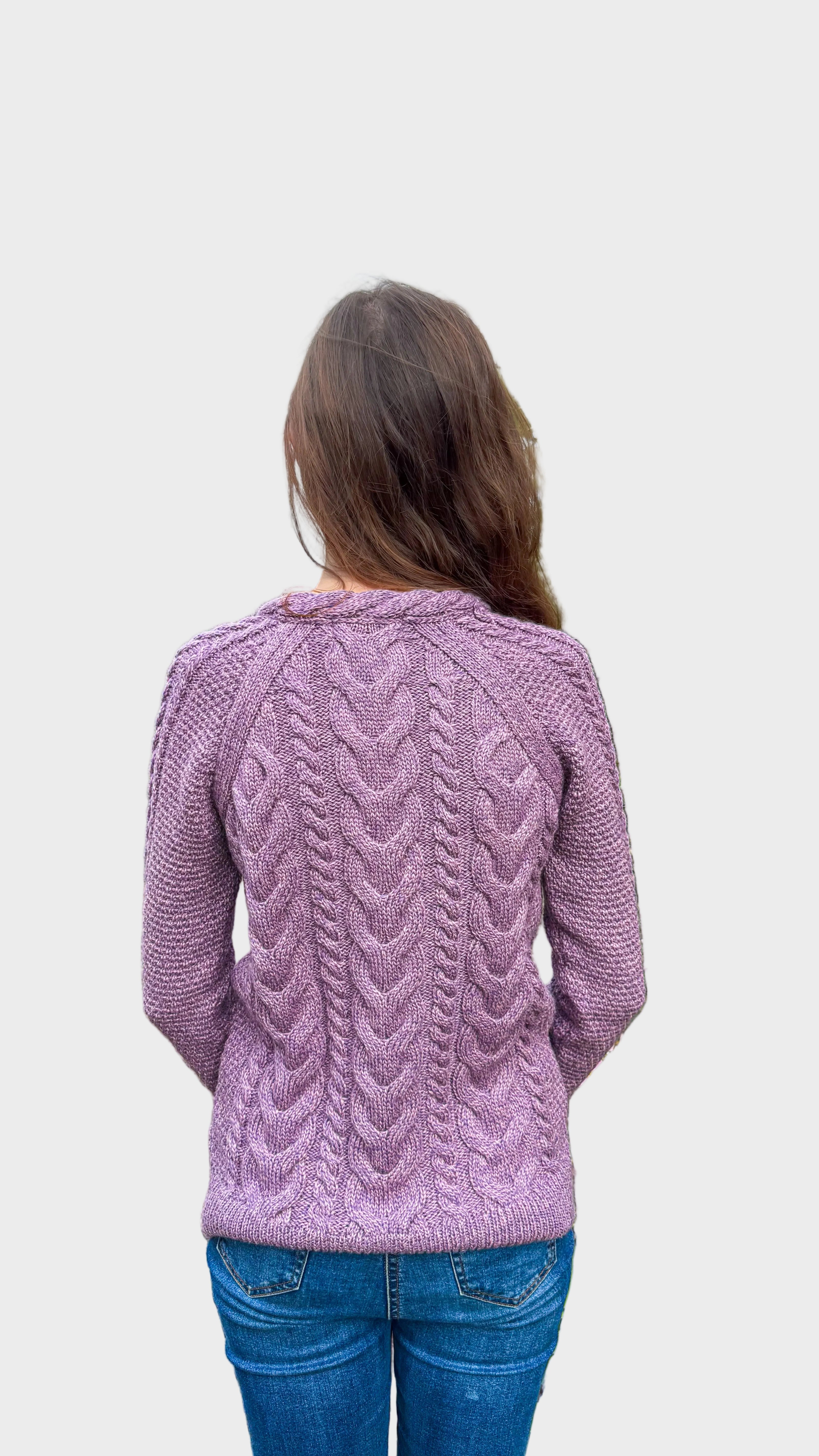 Merino Wool Aran Πλεκτή Ζακέτα - Heather Lilac