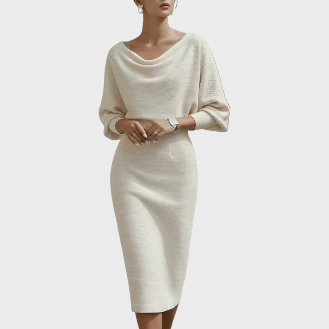 Janna | Λευκό Σατέν Φόρεμα Midi με Μανίκια Batwing