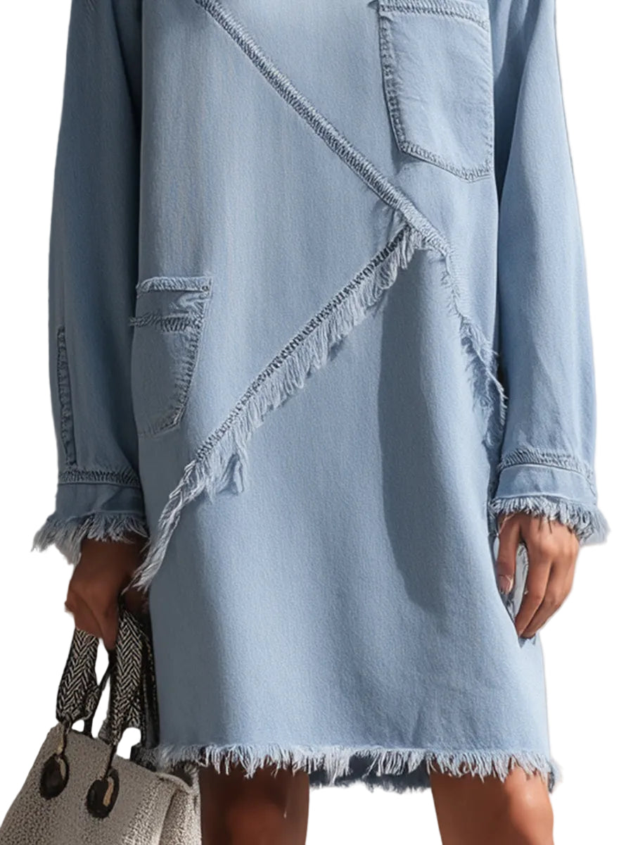 Annie - Light Blue Μίνι Τζιν Φόρεμα με Ξεφτισμένο Τελείωμα (Light Blue Raw-Edge Denim Mini Dress)