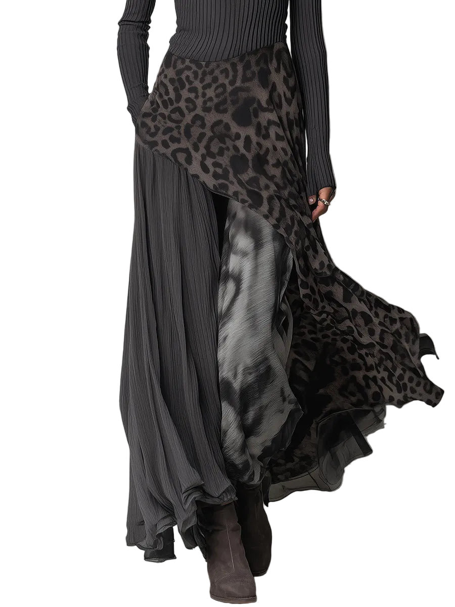 Blair - Μάξι Φόρεμα με Bohemian Σχέδιο, Ψιλή Ρίγα, Leopard Print και Ασύμμετρο Τελείωμα (Bohemian Pit Stripe Leopard Print Splicing Irregular Hem Maxi Dress)