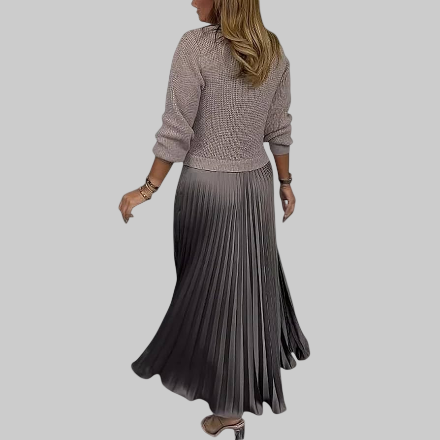 Claudia -Μάξι φόρεμα με πουλόβερ και πλισέ φούστα