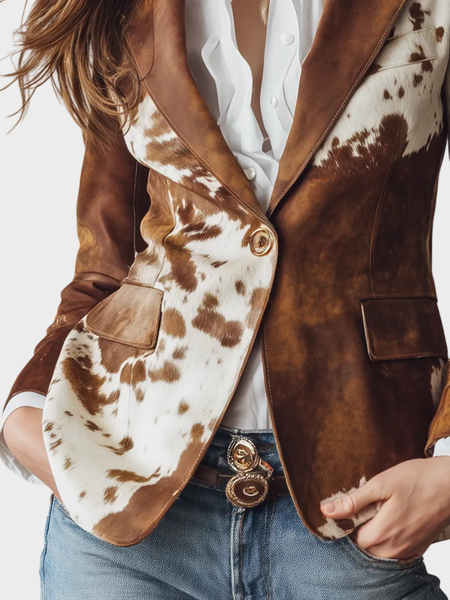 Kim | Vintage Eco-friendly Σακάκι από Καστόρι με Τύπωμα Δέρματος Αγελάδας