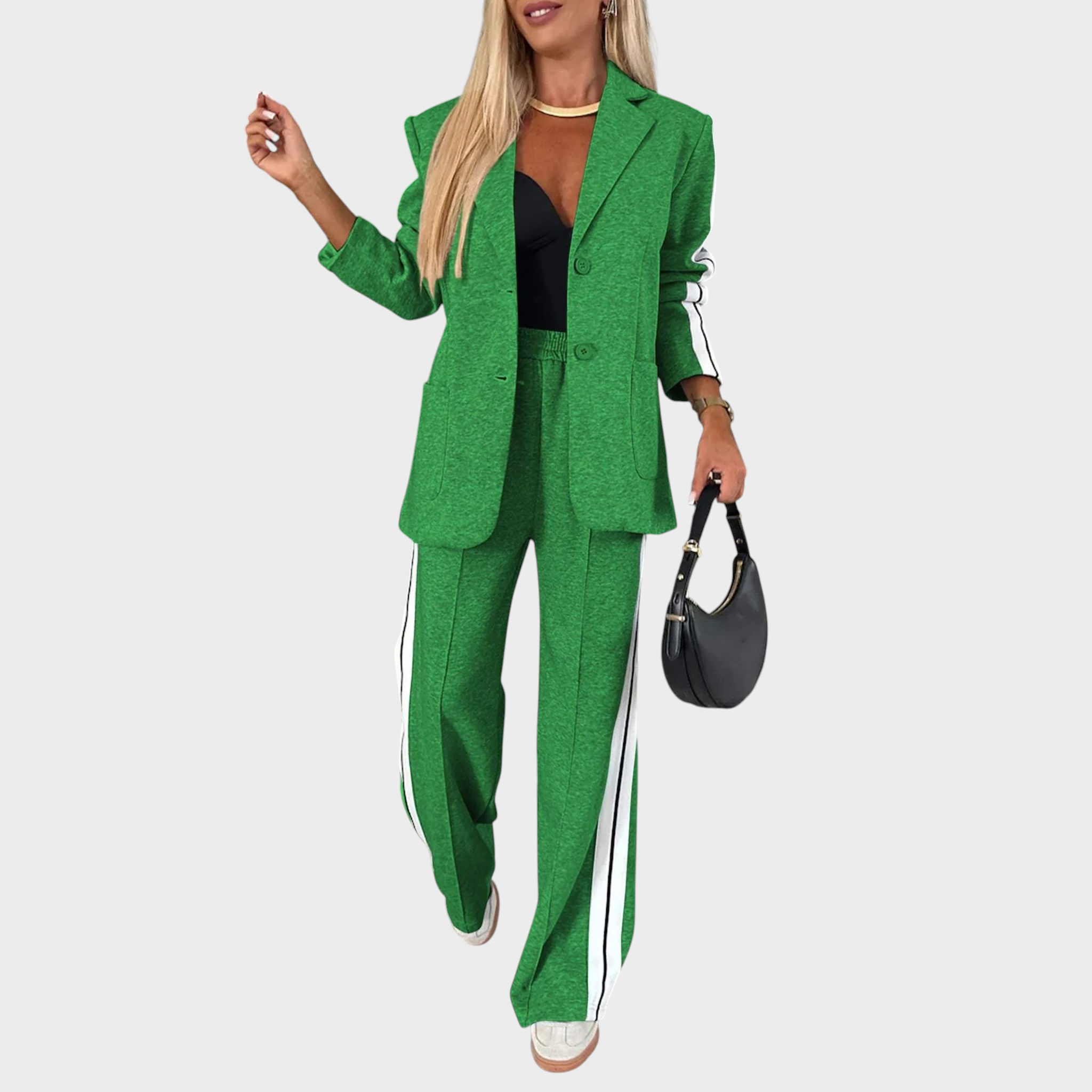 MAELYN™ - Κομψό σετ με ριγέ σακάκι-παλτό και παντελόνι με φαρδιά μπατζάκια