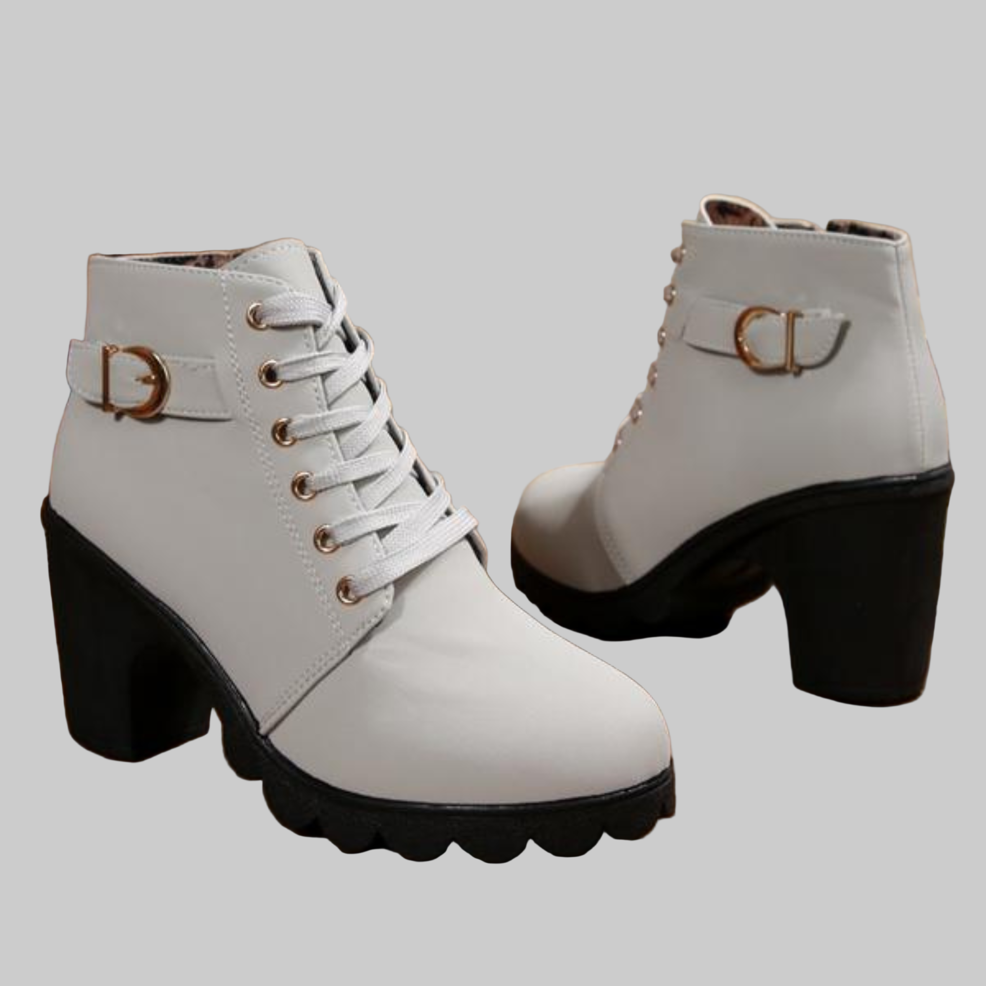 KATNI™ - Chic Lace-Up Metal Buckle Chunky Ankle Boots