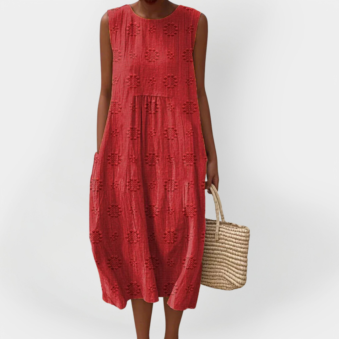 Κομψό Αμάνικο Φόρεμα από Βαμβάκι με Τσέπες